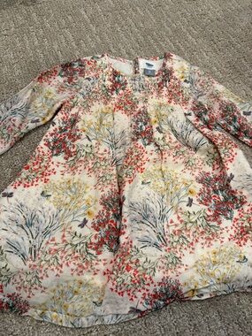 Old Navy Cream Floral Smocked Toddler Dress with Red & Yellow Blooms